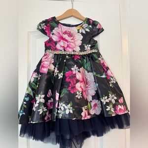 Rare Editions 2T Floral Navy Blue and Pink Dress